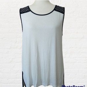 LOFT tunic top white black sleeveless round neck high low size L